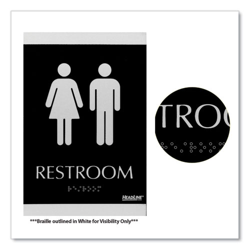 Picture of Century Series Office Sign, Men/Women Restroom, 6 x 9, Black/Silver