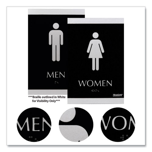 Picture of Century Series Office Sign, Men; Women, 6 x 9, Black/Silver