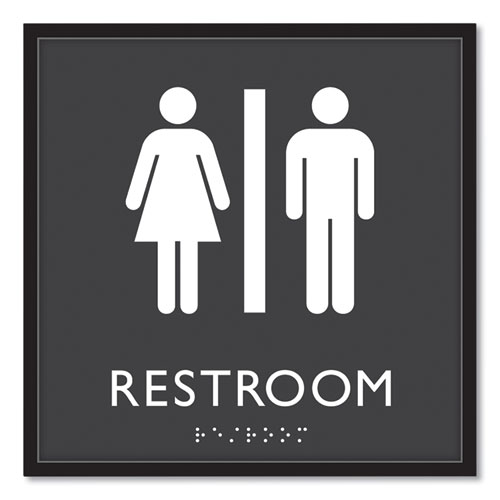 Picture of ADA Sign, Unisex Restroom, Plastic, 8 x 8, Clear/White