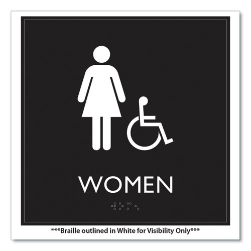 Picture of ADA Sign, Women Accessible, Plastic, 8 x8, Clear/White