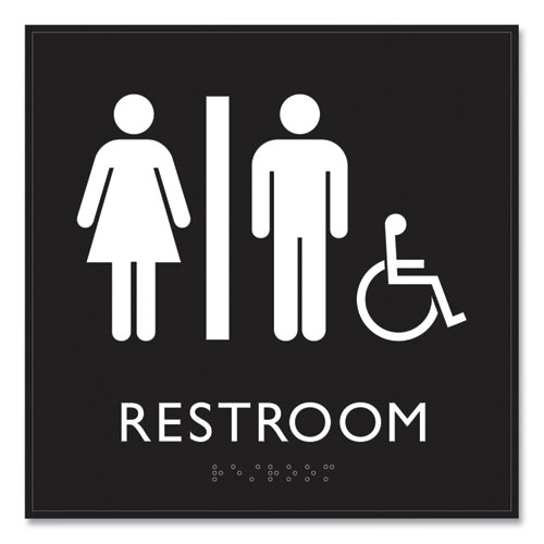 Picture of ADA Sign, Unisex Accessible Restroom, Plastic, 8 x 8, Clear/White