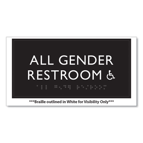 Picture of ADA Sign, All Gender Restroom Accessible, Plastic, 4 x 4, Clear/White