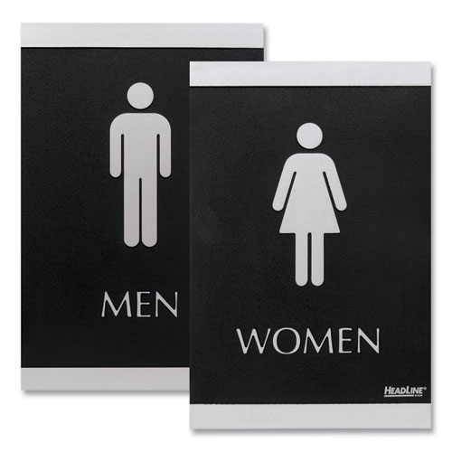 Picture of Century Series Office Sign, Men; Women, 6 x 9, Black/Silver