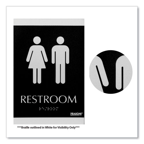 Picture of Century Series Office Sign, Men/Women Restroom, 6 x 9, Black/Silver