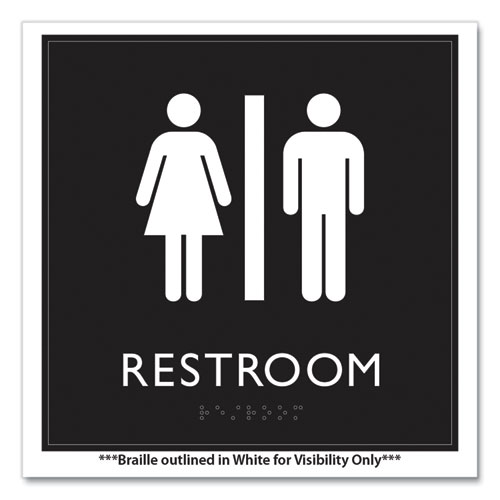 Picture of ADA Sign, Unisex Restroom, Plastic, 8 x 8, Clear/White