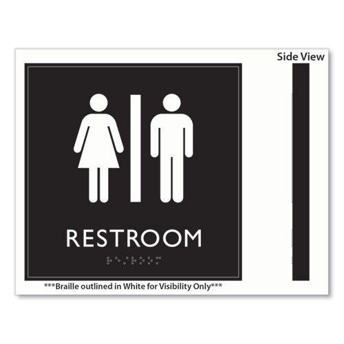 Picture of ADA Sign, Unisex Restroom, Plastic, 8 x 8, Clear/White