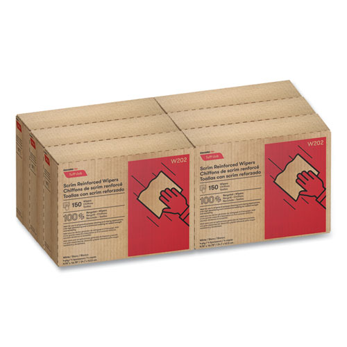 Picture of Tuff-Job Scrim Reinforced Wipers, 4-Ply, 9.75 x 16.75, White, 150/Box, 6 Box/Carton