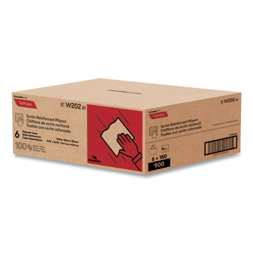 Picture of Tuff-Job Scrim Reinforced Wipers, 4-Ply, 9.75 x 16.75, White, 150/Box, 6 Box/Carton