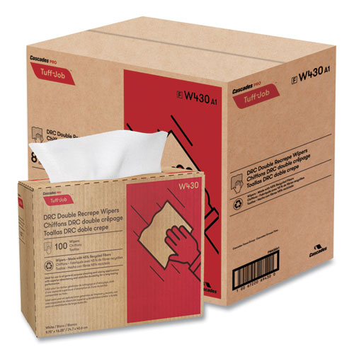 Picture of Tuff-Job Double Recrepe Wipers, 9.75 x 16.5, White, 100/Box, 8 Box/Carton