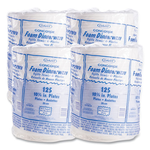 Picture of Concorde Foam Plate, 10.25" dia, White, 125/Pack, 4 Packs/Carton