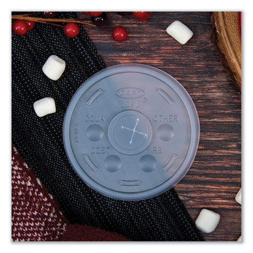 Picture of Plastic Cold Cup Lids, Fits 10 oz Cups, Translucent, 100 Pack, 10 Packs/Carton