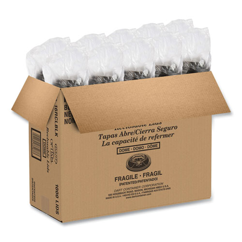 Picture of Optima Reclosable Lid, Fits 12 oz to 24 oz Foam Cups, Black, 100 Pack, 10 Packs/Carton