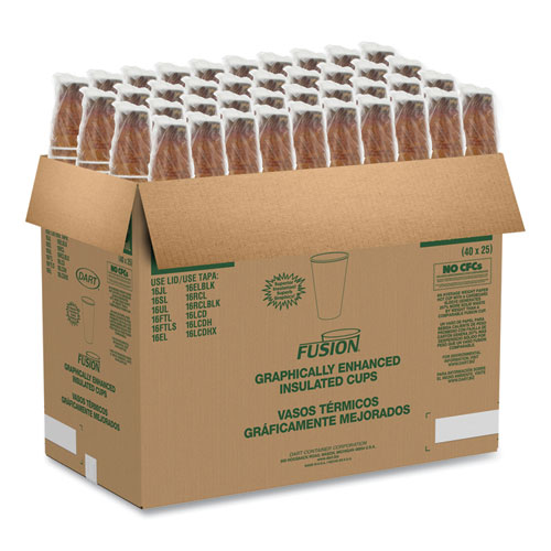 Picture of Fusion Escape Foam Hot/Cold Cups, 16 oz, Brown/Black, 1,000/Carton