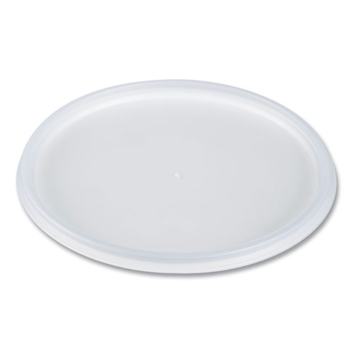 Picture of Plastic Lids for Foam Containers, Flat, Vented, Fits 24-32 oz, Translucent, 100/Pack, 5 Packs/Carton