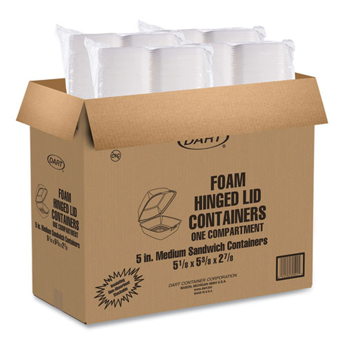 Picture of Foam Hinged Lid Containers, 5.38 x 5.5 x 2.88, White, 500/Carton