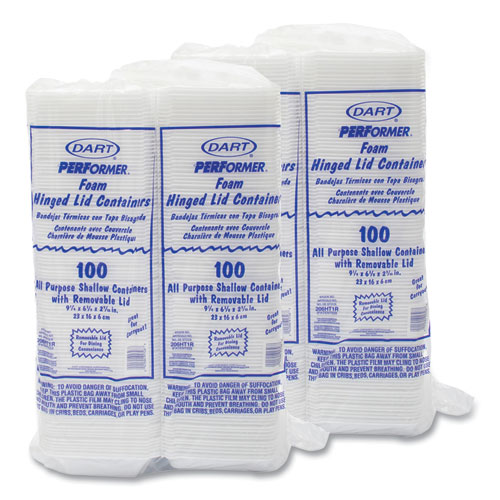 Picture of Foam Hinged Lid Containers, 6.4 x 9.3 x 2.6, White, 200/Carton