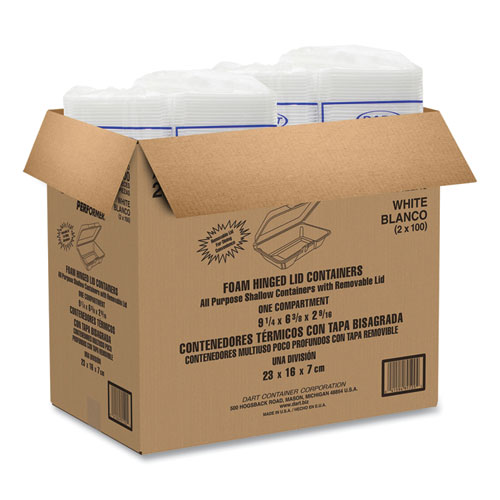 Picture of Foam Hinged Lid Containers, 6.4 x 9.3 x 2.6, White, 200/Carton