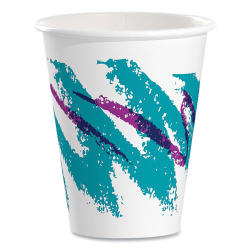 Picture of Jazz Paper Hot Cups, 8 oz, White/Green/Purple, 50/Bag, 20 Bags/Carton