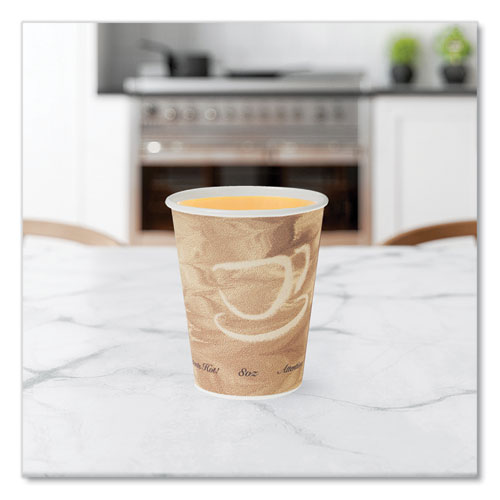 Picture of Mistique Polycoated Hot Paper Cups, 8 oz, Printed, Brown, 50/ Sleeve, 20 Sleeves/Carton