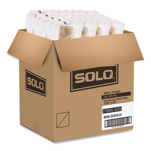 Picture of Mistique Polycoated Hot Paper Cups, 8 oz, Printed, Brown, 50/ Sleeve, 20 Sleeves/Carton