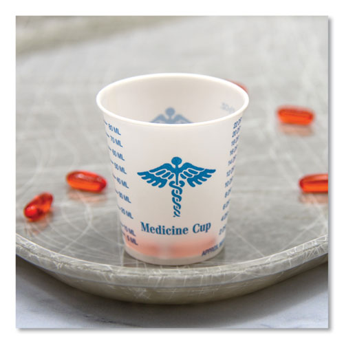 Picture of Paper Medical and Dental Graduated Cups, 3 oz, White/Blue, 100/Bag, 50 Bags/Carton