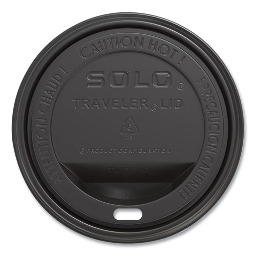 Picture of Traveler Cappuccino Style Dome Lid, Fits 10 oz to 24 oz Cups, Black, 100/Sleeve, 10 Sleeves/Carton