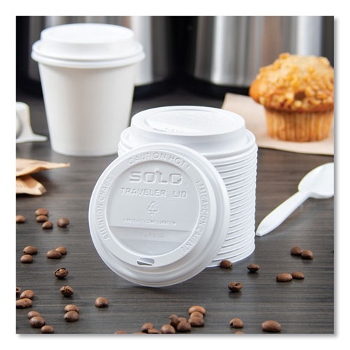 Picture of Traveler Cappuccino Style Dome Lid, Polystyrene, Fits 10 oz to 24 oz Hot Cups, White, 100/Pack, 10 Packs/Carton