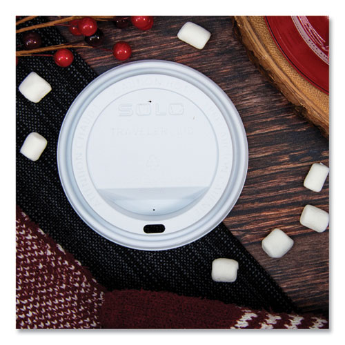 Picture of Traveler Cappuccino Style Dome Lid, Polystyrene, Fits 10 oz to 24 oz Hot Cups, White, 100/Pack, 10 Packs/Carton