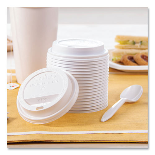 Picture of Traveler Cappuccino Style Dome Lid, Polystyrene, Fits 10 oz to 24 oz Hot Cups, White, 100/Pack, 10 Packs/Carton