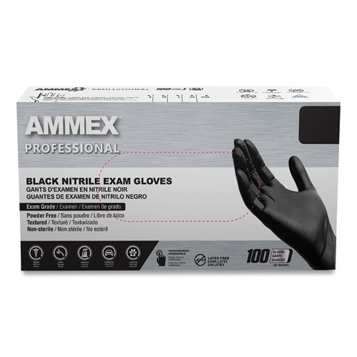 Picture of Nitrile Exam Gloves, Powder-Free, 3 mil, Large, Black, 100/Box, 10 Boxes/Carton