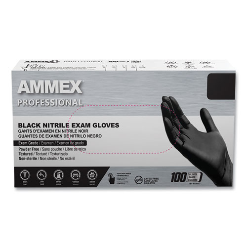 Picture of Nitrile Exam Gloves, Powder-Free, 3 mil, X-Large, Black, 100/Box, 10 Boxes/Carton