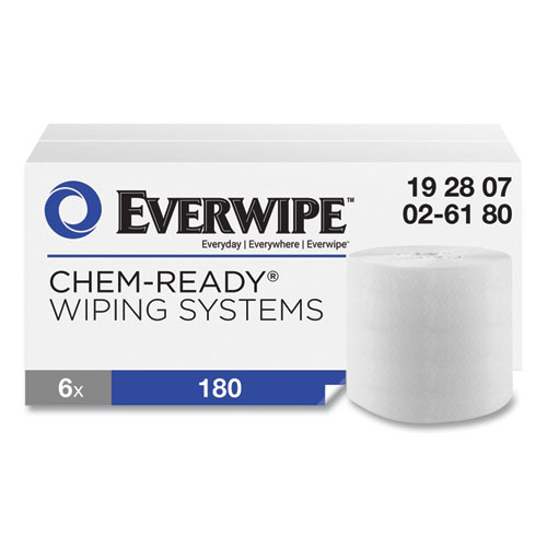 Picture of Chem-Ready Dry Wipes, 1-Ply, 5 x 2.16, Unscented, White, 180/Roll, 6 Rolls/Carton