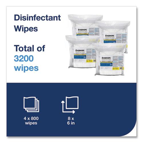 Picture of Disinfectant Wipes, 1-Ply, 8 x 6, Lemon, White, 800/Bag, 4 Bags/Carton