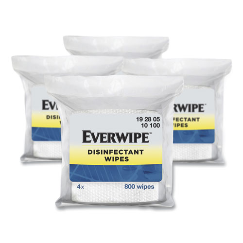 Picture of Disinfectant Wipes, 1-Ply, 8 x 6, Lemon, White, 800/Bag, 4 Bags/Carton