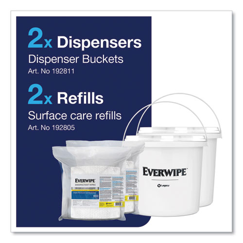 Picture of Disinfectant Wipes, 1-Ply, 8 x 6, Lemon, White, 800/Dispenser Bucket, 2 Buckets/Carton