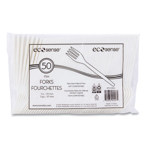 Picture of EcoSense Renewable Plant Starch Cutlery, Fork, 7", 50/Pack, 20 Packs/Carton