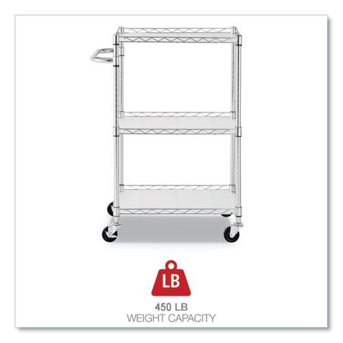 Picture of Three-Shelf Wire Cart with Liners, Metal, 3 Shelves, 450 lb Capacity, 24" x 16" x 39", Silver