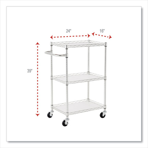 Picture of Three-Shelf Wire Cart with Liners, Metal, 3 Shelves, 450 lb Capacity, 24" x 16" x 39", Silver