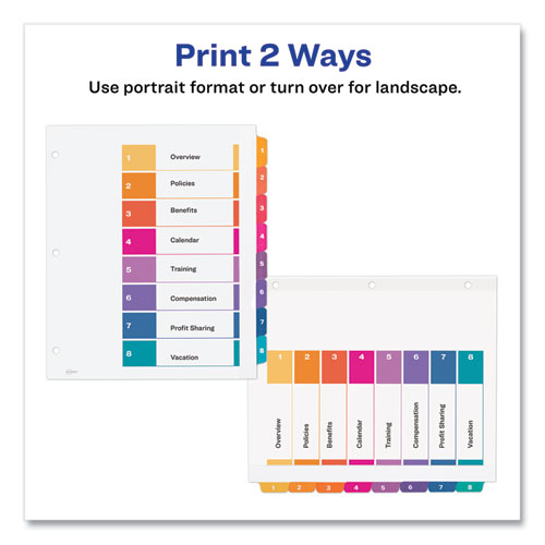 Picture of Customizable TOC Ready Index Multicolor Tab Dividers, Extra Wide Tabs, 8-Tab, 1 to 8, 11 x 9.25, White, 1 Set