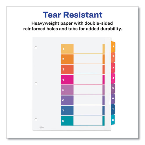 Picture of Customizable TOC Ready Index Multicolor Tab Dividers, Extra Wide Tabs, 8-Tab, 1 to 8, 11 x 9.25, White, 1 Set