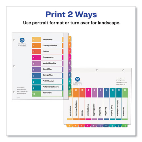 Picture of Customizable TOC Ready Index Multicolor Tab Dividers, Extra Wide Tabs, 10-Tab, 1 to 10, 11 x 9.25, White, 1 Set