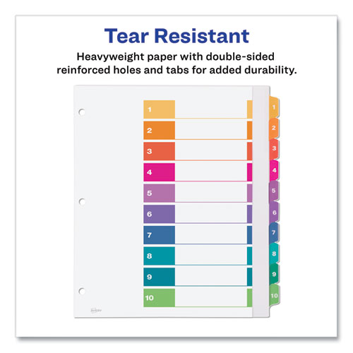 Picture of Customizable TOC Ready Index Multicolor Tab Dividers, Extra Wide Tabs, 10-Tab, 1 to 10, 11 x 9.25, White, 1 Set