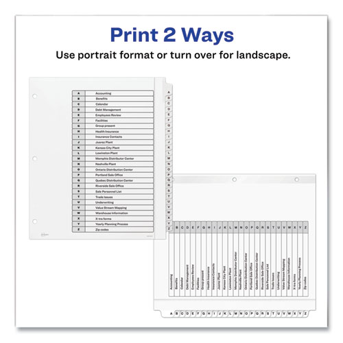 Picture of Customizable TOC Ready Index Black and White Dividers, 26-Tab, A to Z, 11 x 9.25, 1 Set