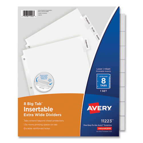 Picture of Insertable Big Tab Dividers, 8-Tab, 11.13 x 9.25, White, Clear Tabs, 1 Set