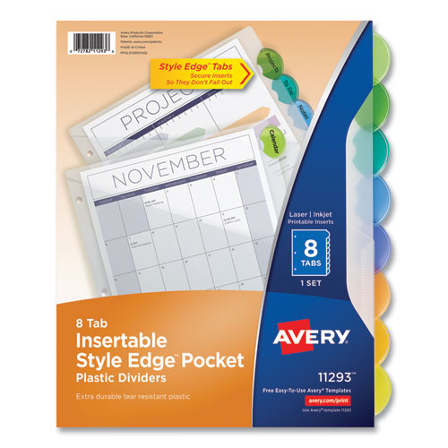 Picture of Insertable Style Edge Tab Plastic 1-Pocket Dividers, 8-Tab, 11.25 x 9.25, Translucent, 1 Set