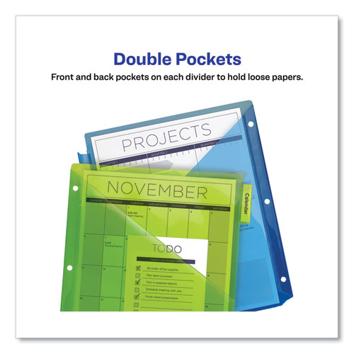 Picture of Insertable Big Tab Plastic 2-Pocket Dividers, 5-Tab, 11.13 x 9.25, Assorted, 1 Set