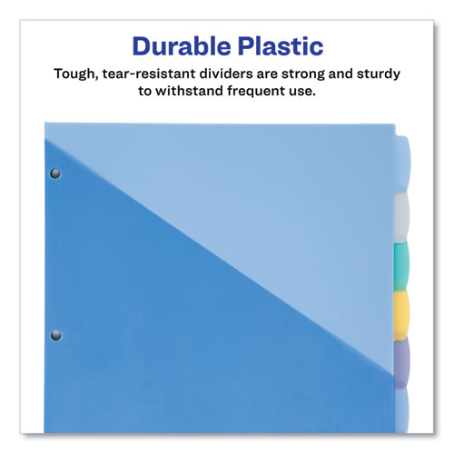 Picture of Write and Erase Durable Plastic Dividers with Slash Pocket, 3-Hold Punched, 8-Tab, 11.13 x 9.25, Assorted, 1 Set