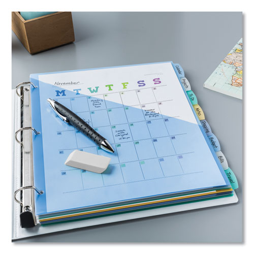 Picture of Write and Erase Durable Plastic Dividers with Slash Pocket, 3-Hold Punched, 8-Tab, 11.13 x 9.25, Assorted, 1 Set