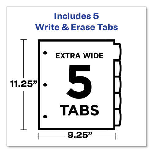 Picture of Write and Erase Durable Plastic Dividers with Straight Pocket, 5-Tab, 11.13 x 9.25, White, 1 Set