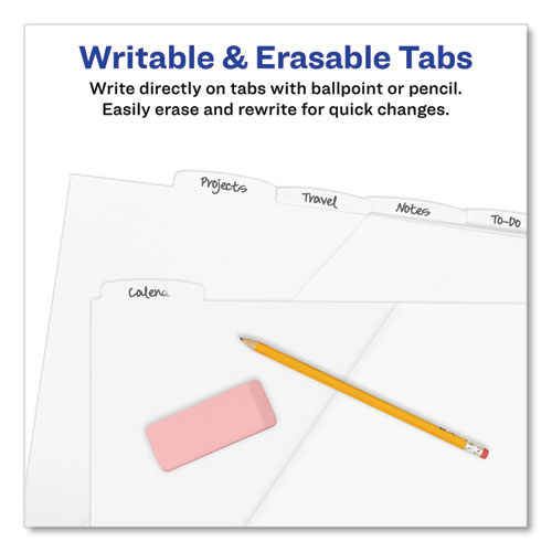 Picture of Write and Erase Durable Plastic Dividers with Straight Pocket, 5-Tab, 11.13 x 9.25, White, 1 Set